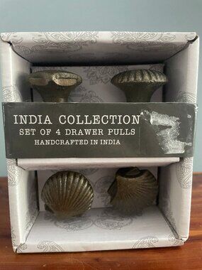 Brass Seashell Drawer Pull Scallop Set of 4 India Collection NEW Made in India